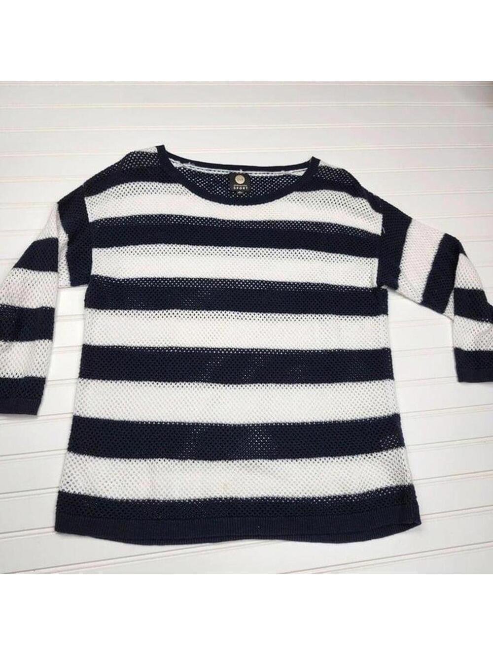 Navy and White Striped Mesh Sweater Jones New York Sport  Large